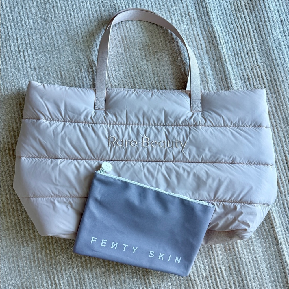 Rare Beauty tote & Fenty Skin makeup bag bundle